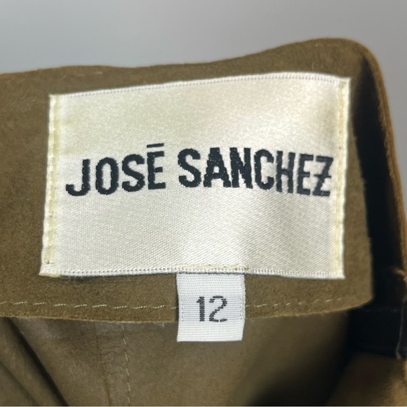 Jose Sanchez olive suede leather back zip asymmetric seam skirt, size 12. - Picture 9 of 13